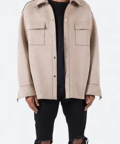 Mnml Suede Work Shirt - Tan Tops