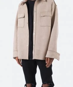 Mnml Suede Work Shirt - Tan Tops