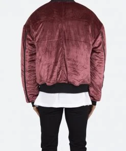 Mnml Velour Bomber Jacket - Burgundy Outerwear