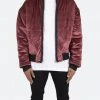 Mnml Velour Bomber Jacket - Burgundy Outerwear