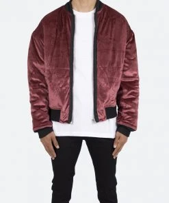 Mnml Velour Bomber Jacket - Burgundy Outerwear