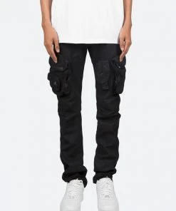 Mnml D Relaxed Denim Waxed Denim Cargo Pants - Black