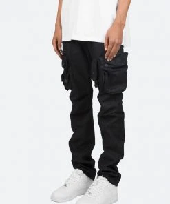 Mnml D Relaxed Denim Waxed Denim Cargo Pants - Black