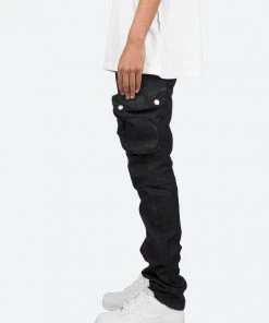 Mnml D Relaxed Denim Waxed Denim Cargo Pants - Black