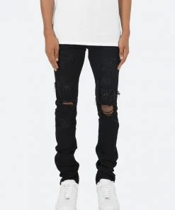 Mnml X201 Rhinestone Skinny Denim - Black