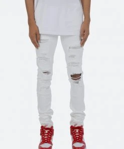 Mnml X201 Rhinestone Skinny Denim - White