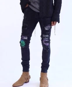 Mnml X284 Moto Skinny Denim - Black/Purple