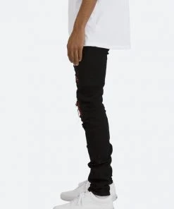 Mnml X285 Moto Skinny Denim - Black/Red