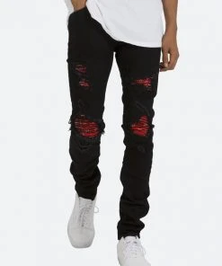 Mnml X285 Moto Skinny Denim - Black/Red