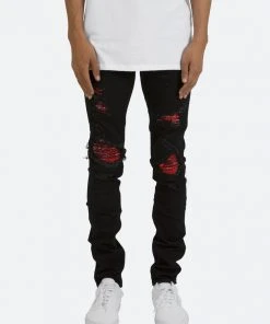 Mnml X285 Moto Skinny Denim - Black/Red