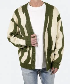 Mnml Outerwear Zebra Cardigan - Green/White